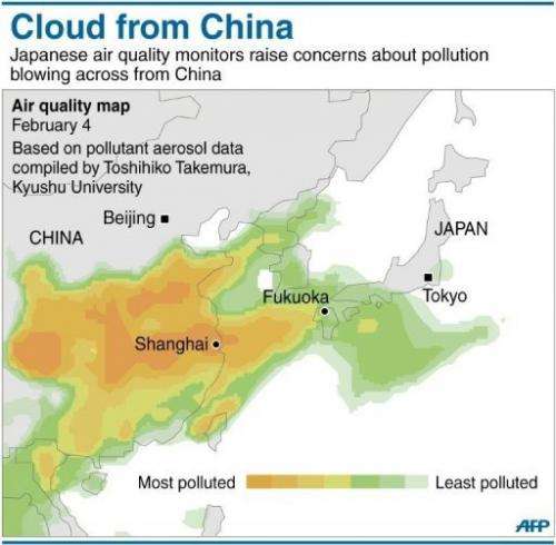 Graphic presenting pollution data on air quality over China and Japan on February 4, 2013