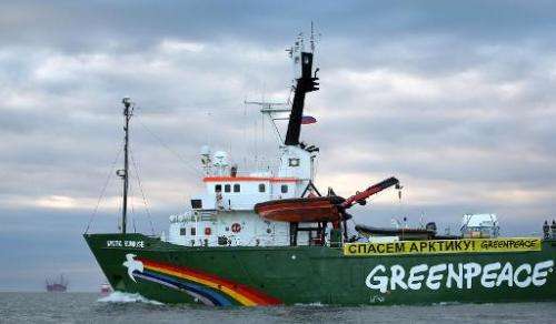 Greenpeace's Arctic protest ship the Arctic Sunrise pictured on September 17, 2013 somewhere off Russia's north-eastern coast in