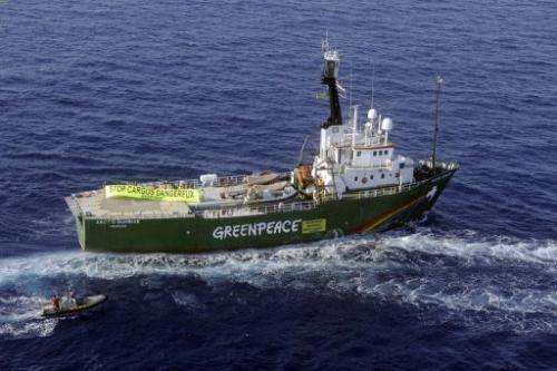 Greenpeace ship Arctic Sunrise pictured off Bonifacio, Corsica on July 30, 2008