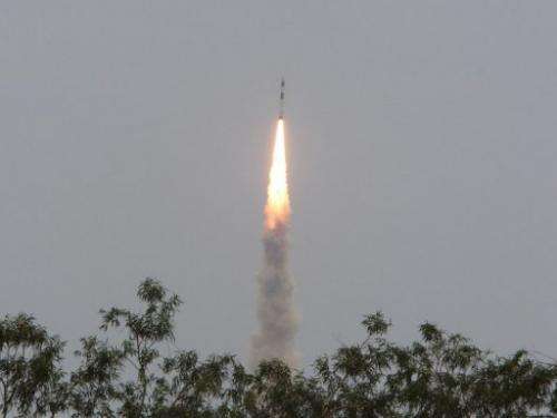 India's Polar Satellite Launch Vehicle PSLV-C21 blasts off at Sriharikota in Andhra Pradesh state on September 9, 2012
