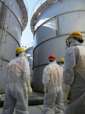 Inspectors look at tanks at Fukushima, on August 26, 2013