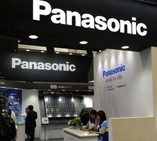 Japan's Panasonic displays a solar panel, produced by Sanyo, at an exhibition in Yokohama, on June 30, 2010
