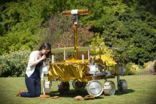 Jessica Housden adjusts the ExoMars project's rover 'Bridget' at Leicester University, England, on June 4, 2010