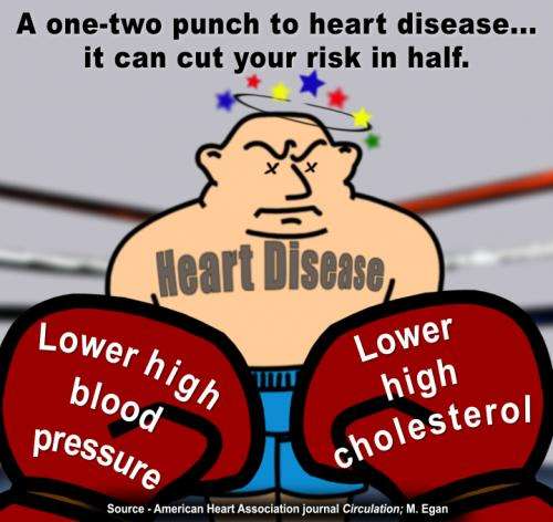 Controlling blood pressure, cholesterol may significantly cut heart disease risk