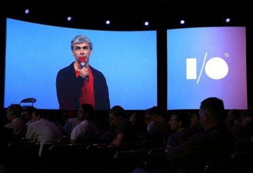 Larry Page, Google co-founder and CEO, speaksduring the Google I/O developers conference in California on May 15, 2013