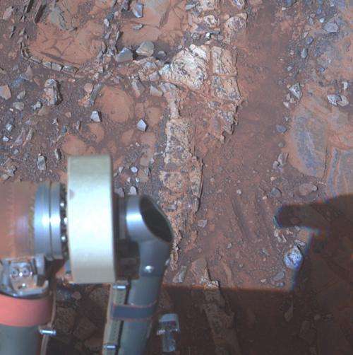 Mars Rover Opportunity Examines Clay Clues in Rock