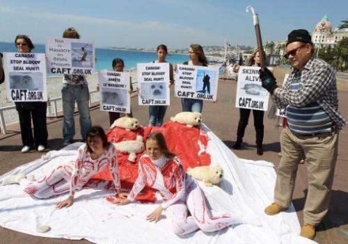 Members of &quot;The Coalition to Abolish the Fur Trade&quot; demonstrate on May 7, 2011 in Nice