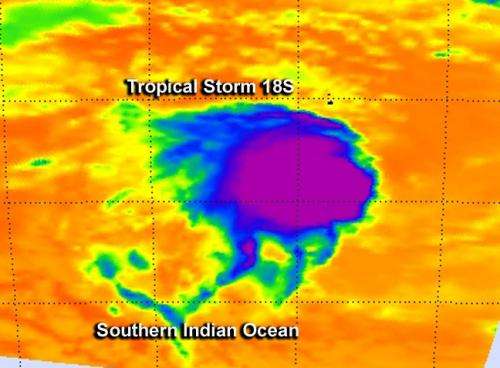 NASA infrared data shows Tropical Cyclone 18S still battling wind shear