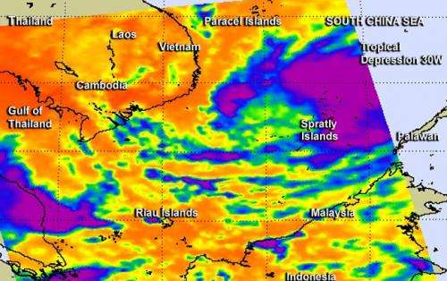 NASA sees warm sea surface helped strengthen Tropical Storm 30W