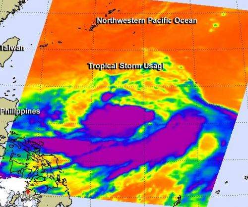 NASA spots wide band of strong thunderstorms south of Tropical Storm Usagi's center