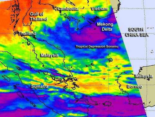 NASA watches a slow-moving Tropical Depression Sonamu