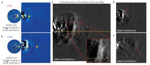 NRL's SECCHI captures super-elastic collision of  coronal mass ejections
