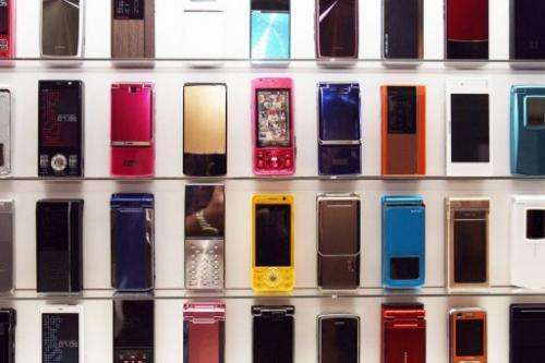 NTT DoCoMo's mobile phones on display in Tokyo, November 1, 2007