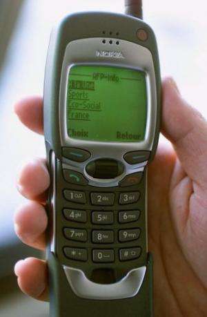 One of the first Nokia phones with internet access pictured in Paris on February 11, 2000