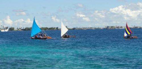 Photo taken August 29, 2013 shows the outrigger canoes to feature at the opening of the summit in Majuro