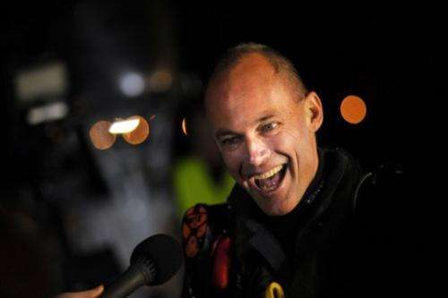 Pilot Bertrand Piccard, seen before taking off in the Solar Impulse from Mountain View, California on May 3, 2013