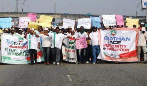 Protesters march against corruption in the streets of Port Harcourt, Niger Delta Rivers State on January 10, 2012