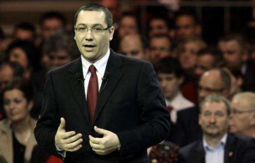 Romanian Prime Minister Victor Ponta speaks on March 9, 2013 in Budapest