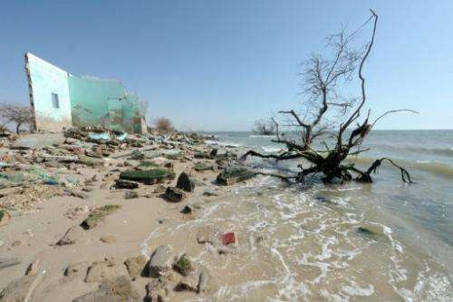 Ruins of a house  are seen on May 7, 2013 on the beach of the village of Doun Baba Dieye, northern Senegal