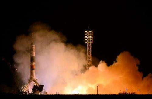 Russia's Soyuz TMA-10M spacecraft blasts off from the Kazakh Baikonur cosmodrome on on September 26, 2013