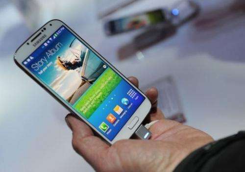 Samsung's new Galaxy S4 is pictured during its unveiling at Radio City Music Hall in New York on March 14, 2013