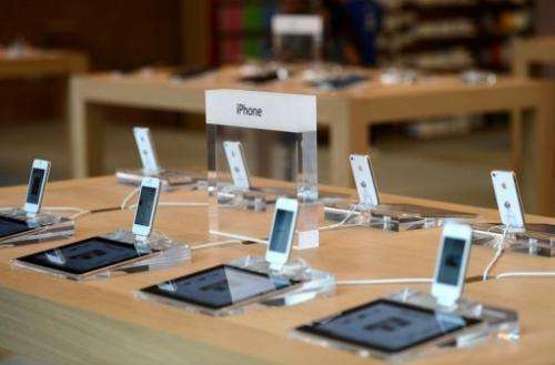 Smartphones are on display at am Apple store in Strasbourg, France, on September 15, 2012