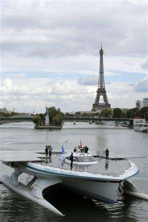 Solar boat reaches Paris after crossing Atlantic