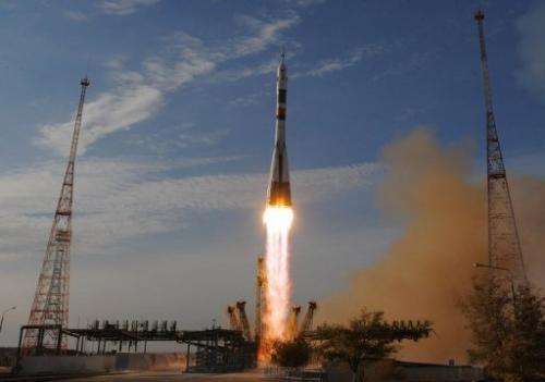 Soyuz TMA-06M spacecraft blasts off from the Russian leased Baikonur cosmodrome in Kazakhstan, on October 23, 2012