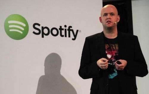 Spotify founder and CEO Daniel Ek addresses a press conference in New York, December 11, 2013