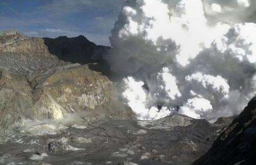 Steam rising from the White Island Volcano off the North Island's Bay of Plenty on August 20, 2013