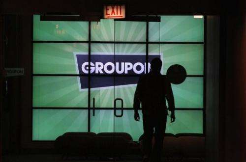 The Groupon logo is displayed in the lobby of the company's international headquarters on June 10, 2011 in Chicago