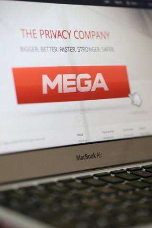 The homepage of Kim Dotcom's new Mega website is displayed on a computer screen on January 21, 2013