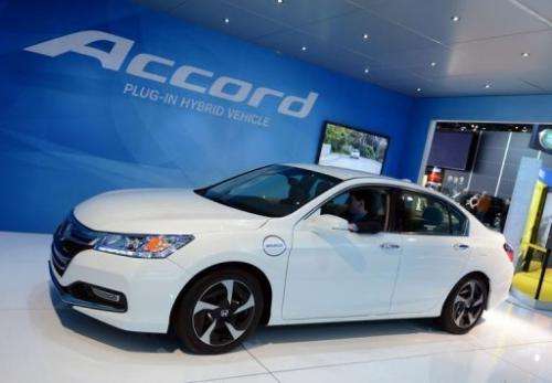 The Honda Accord plug-in hybrid, at the 2013 North American International Auto Show in Detroit, on January 15, 2013