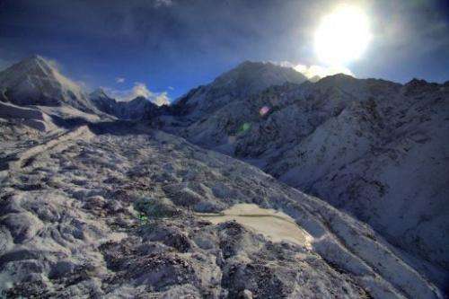 The Khumbu Glacier at Everest-Khumbu region on May 11, 2009, one of the longest glaciers in the world