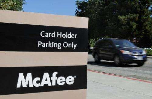 The McAfee logo outside the company's headquarters August 19, 2010 in Santa Clara, California