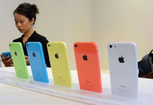 The new iPhone 5C pictured at Apple's headquarters in Silicon Valley, California on September 10, 2013