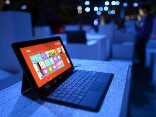 The new Microsoft Surface tablet  on display in New York on October 25, 2012