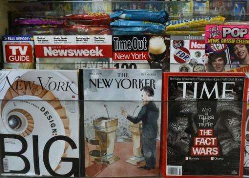 The New Yorker magazine is diplayed in an Upper East Side newstand in New York  on October 9, 2012