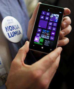 The Nokia Lumia 925 is displayed during a launch in London on May 14, 2013