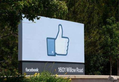 The sign at the entrance to the Facebook main campus in Menlo Park, California, May 15, 2012