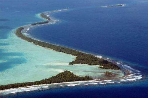 The South Pacific pounds the serpentine coastline of Funafuti Atoll, February 19, 2004