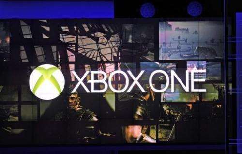 The XBox One logo is seen at a Microsoft Xbox briefing in Los Angeles on June 10, 2013