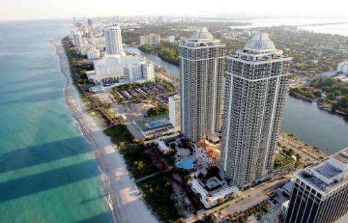 This April 24, 2005 aerial view shows Miami Beach