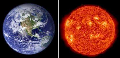 This combination image shows a NASA file photo of the Earth and a January 2, 2013 handout image of the Sun