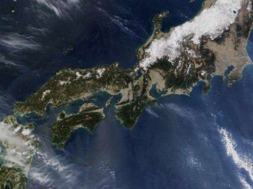 This NASA satellite image received on April 7, 2005 shows Shikoku island (bottom, left) western Japan