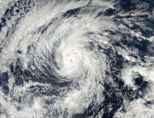 This October 27, 2013 NASA satellite image shows Hurricane Raymond churning in the Pacific Ocean off Mexico