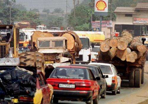 Traffic jam in Kumasi, Ghana, on February 5, 2000