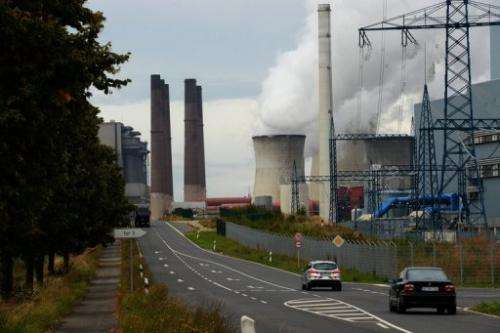 Traffic passes in front of the new Neurath lignit coal-fired RWE power station on September 11, 2012 at Grevenbroich