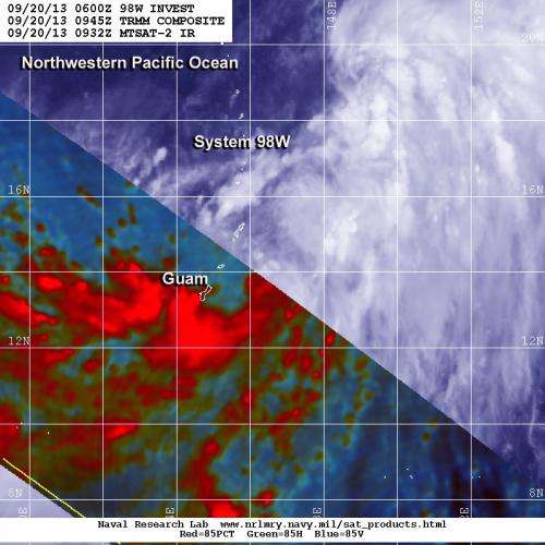 TRMM satellite sees system 98W organizing near Guam, Marianas