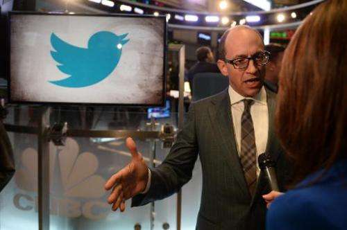 Twitter CEO Richard 'Dick' Costolo gives an interview on the trading floor of the New York Stock Exchange on November 7, 2013 in
